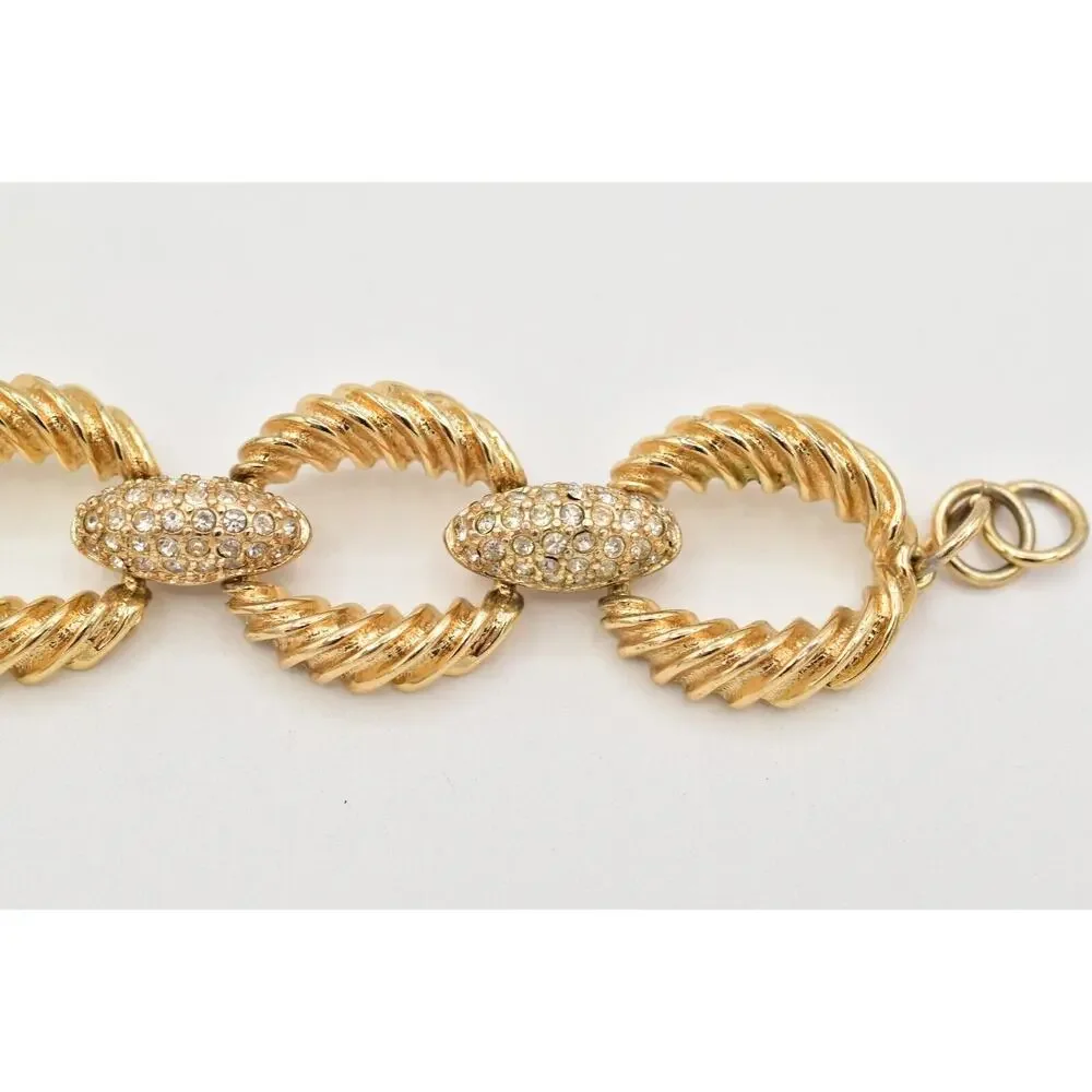 Banana Republic Chain Bracelet Crystal Linked Chunky Gold Tone Signed Y2K Bin4